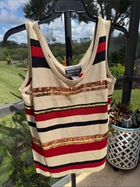 NouveaUX Beige Stripe Sequin Tank with Red & Black Bands